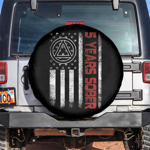 5 Years Sober Spare Tire Cover 5 Years Sobriety Anniversary Vintage American Flag TS11 No hole Black Print Your Wear