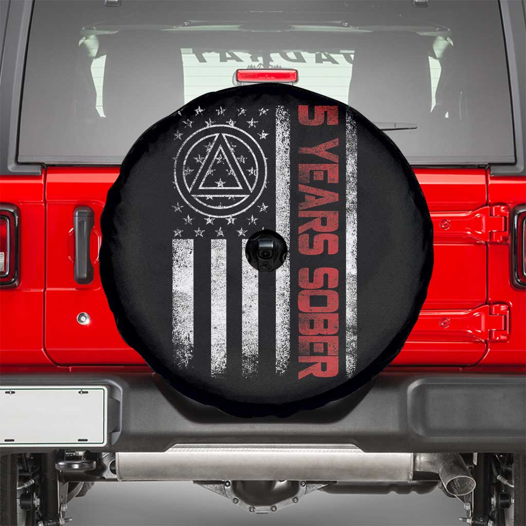 5 Years Sober Spare Tire Cover 5 Years Sobriety Anniversary Vintage American Flag TS11 Black Print Your Wear