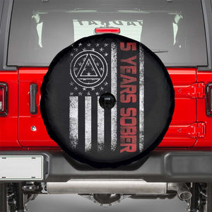 5 Years Sober Spare Tire Cover 5 Years Sobriety Anniversary Vintage American Flag TS11 Black Print Your Wear