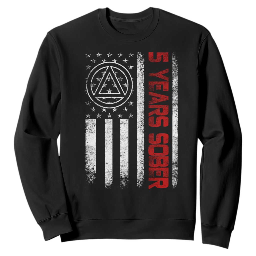 5 Years Sober Sweatshirt 5 Years Sobriety Anniversary Vintage American Flag TS11 Black Print Your Wear