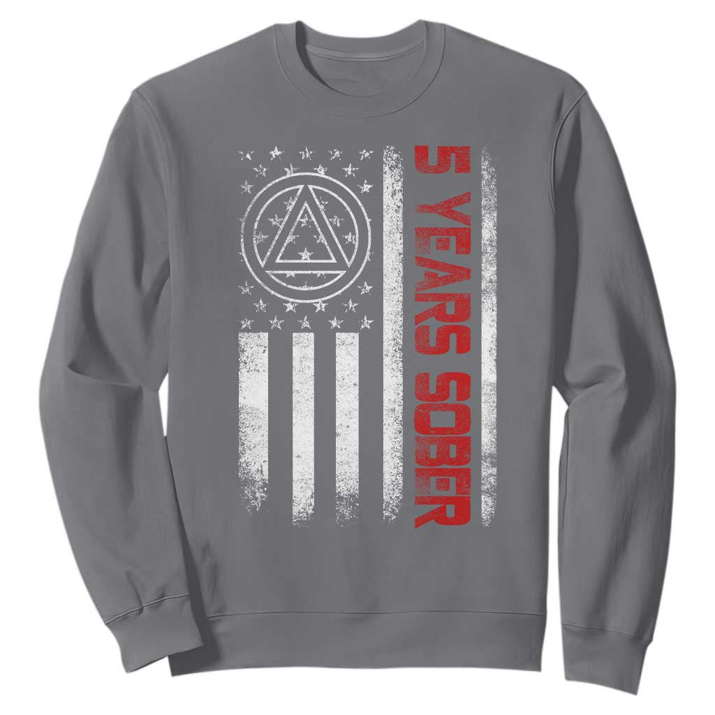 5 Years Sober Sweatshirt 5 Years Sobriety Anniversary Vintage American Flag TS11 Charcoal Print Your Wear
