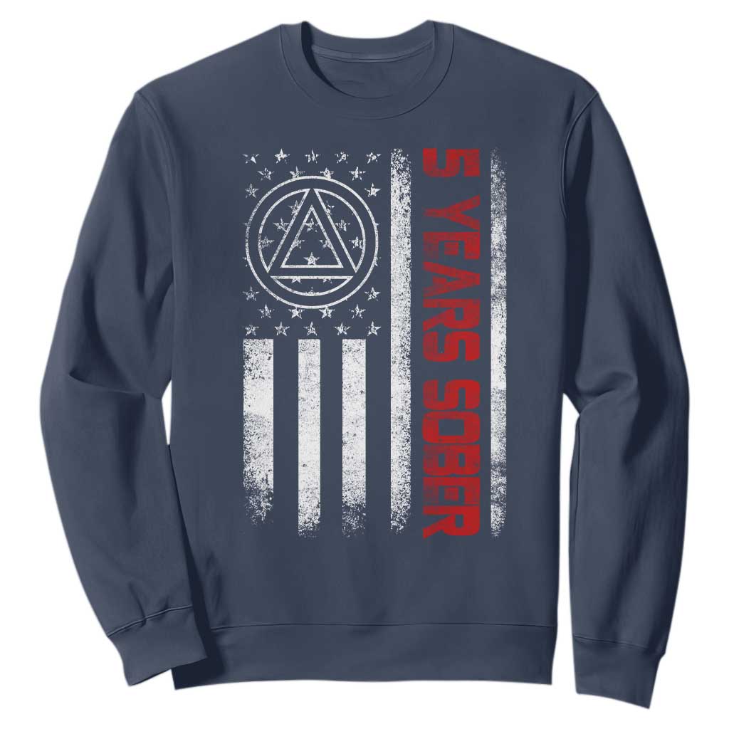 5 Years Sober Sweatshirt 5 Years Sobriety Anniversary Vintage American Flag TS11 Navy Print Your Wear