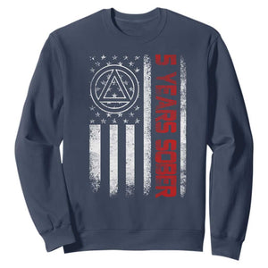 5 Years Sober Sweatshirt 5 Years Sobriety Anniversary Vintage American Flag TS11 Navy Print Your Wear