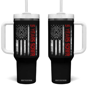5 Years Sober Tumbler With Handle 5 Years Sobriety Anniversary Vintage American Flag TS11 One Size: 40 oz Black Print Your Wear