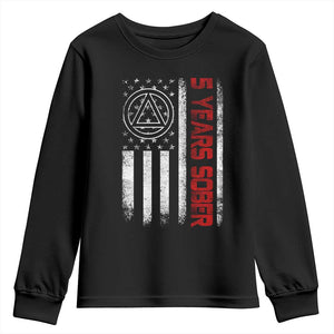 5 Years Sober Youth Sweatshirt 5 Years Sobriety Anniversary Vintage American Flag TS11 Black Print Your Wear