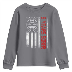 5 Years Sober Youth Sweatshirt 5 Years Sobriety Anniversary Vintage American Flag TS11 Charcoal Print Your Wear