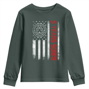 5 Years Sober Youth Sweatshirt 5 Years Sobriety Anniversary Vintage American Flag TS11 Dark Forest Green Print Your Wear