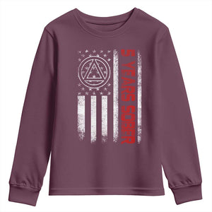 5 Years Sober Youth Sweatshirt 5 Years Sobriety Anniversary Vintage American Flag TS11 Maroon Print Your Wear