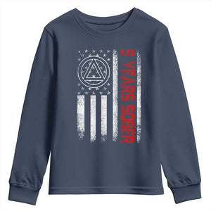 5 Years Sober Youth Sweatshirt 5 Years Sobriety Anniversary Vintage American Flag TS11 Navy Print Your Wear