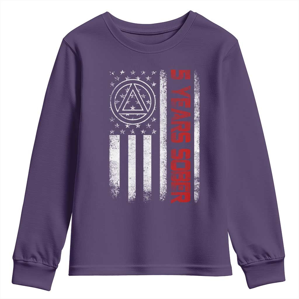 5 Years Sober Youth Sweatshirt 5 Years Sobriety Anniversary Vintage American Flag TS11 Purple Print Your Wear