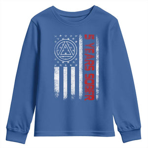 5 Years Sober Youth Sweatshirt 5 Years Sobriety Anniversary Vintage American Flag TS11 Royal Blue Print Your Wear