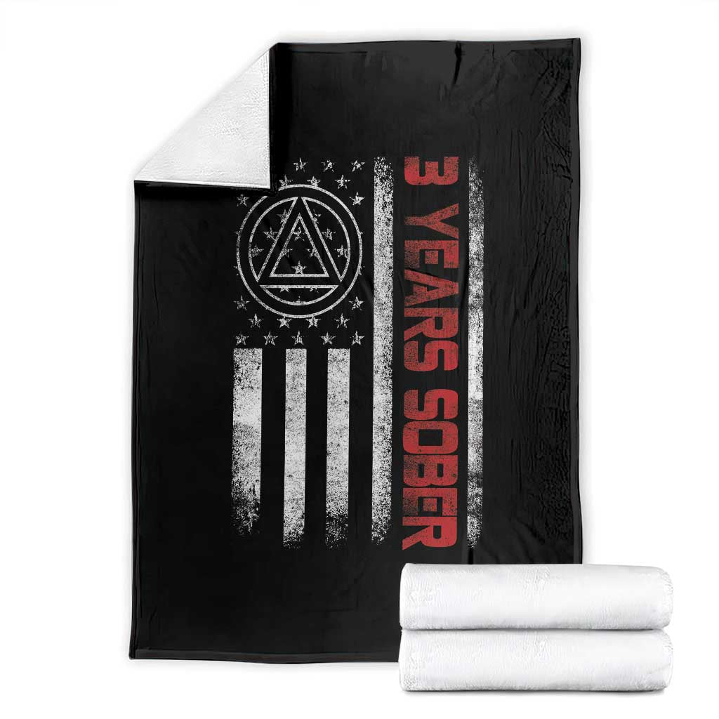 3 Years Sober Throw Blanket 3 Years Sobriety Anniversary Vintage American Flag TS11 Black Print Your Wear