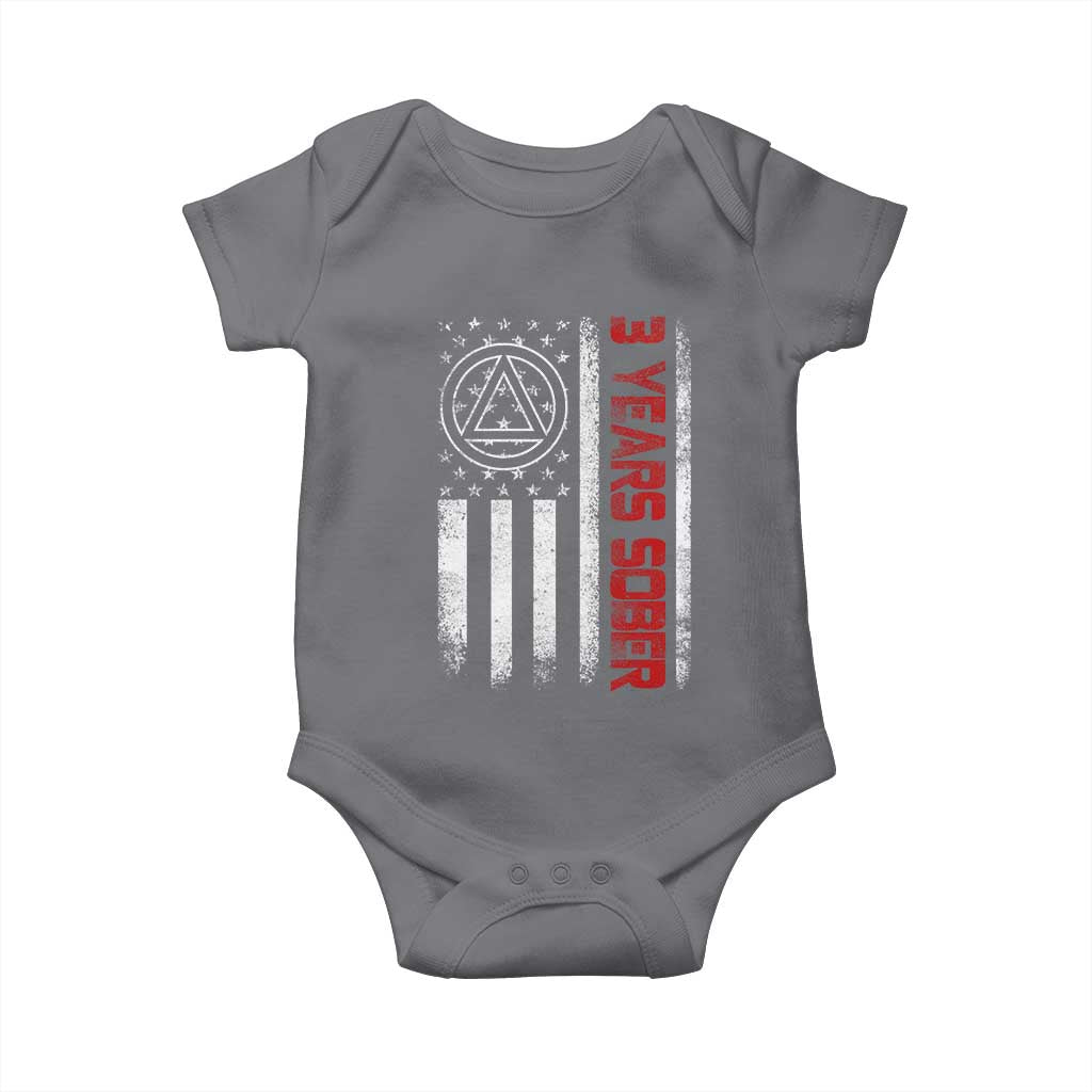 3 Years Sober Baby Onesie 3 Years Sobriety Anniversary Vintage American Flag TS11 Charcoal Print Your Wear