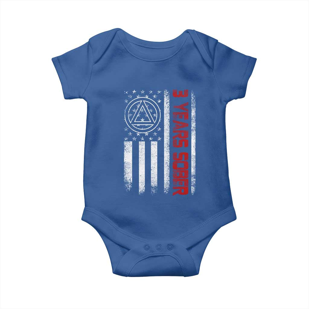 3 Years Sober Baby Onesie 3 Years Sobriety Anniversary Vintage American Flag TS11 Royal Blue Print Your Wear