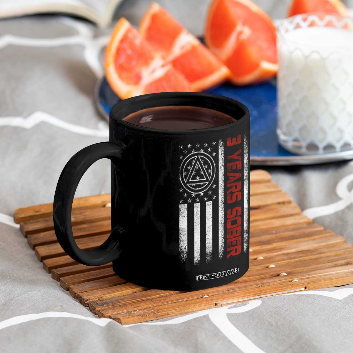 3 Years Sober Coffee Mug 3 Years Sobriety Anniversary Vintage American Flag TS11 Print Your Wear