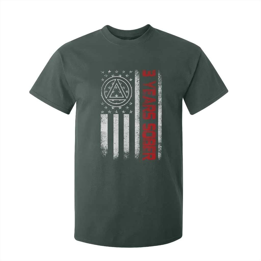 3 Years Sober T Shirt For Kid 3 Years Sobriety Anniversary Vintage American Flag TS11 Dark Forest Green Print Your Wear