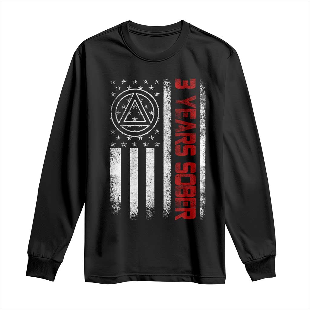 3 Years Sober Long Sleeve Shirt 3 Years Sobriety Anniversary Vintage American Flag TS11 Black Print Your Wear