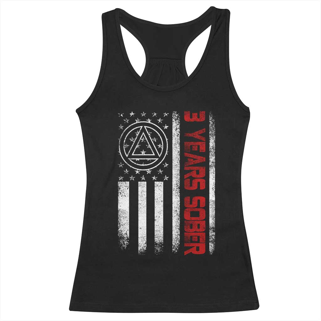 3 Years Sober Racerback Tank Top 3 Years Sobriety Anniversary Vintage American Flag TS11 Black Print Your Wear