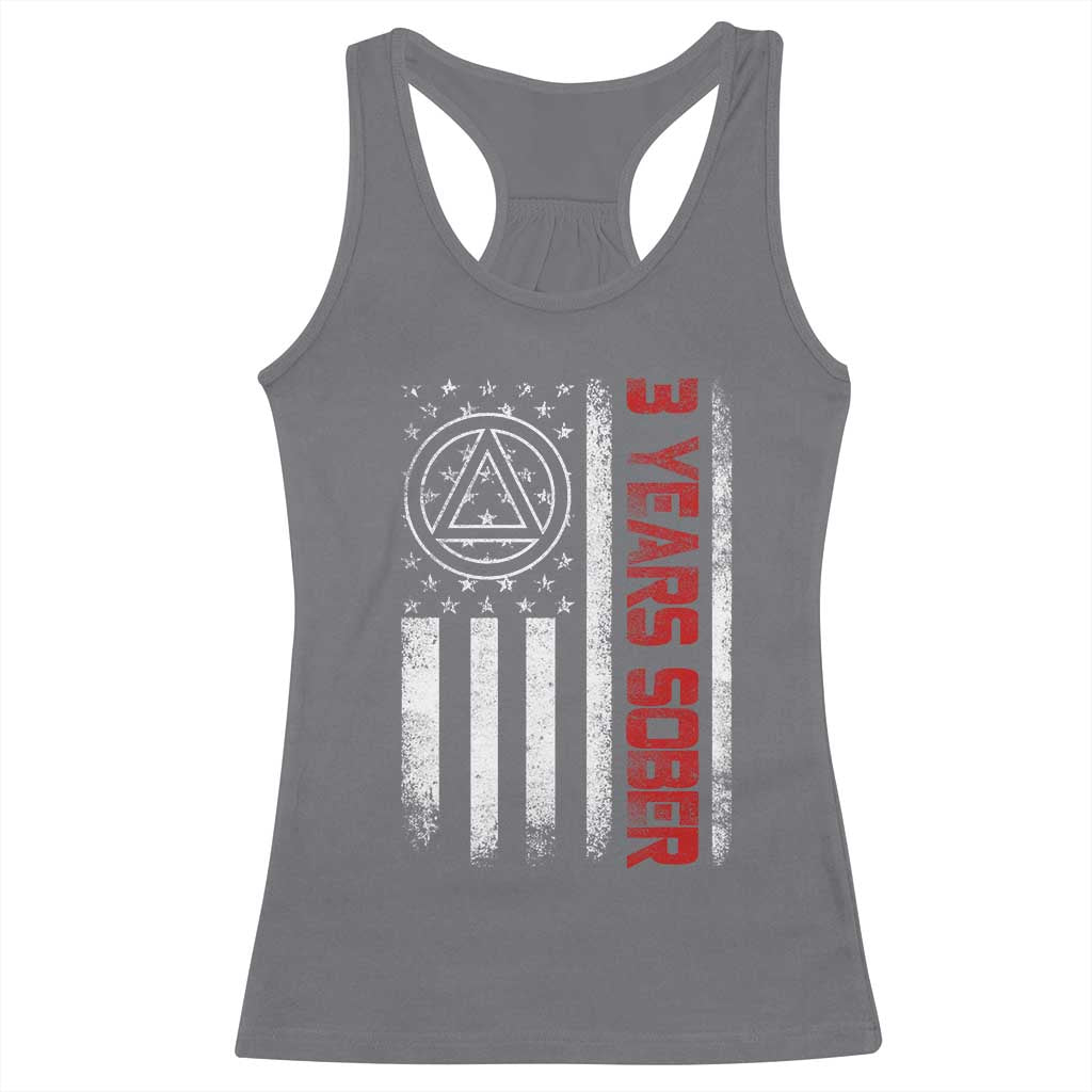 3 Years Sober Racerback Tank Top 3 Years Sobriety Anniversary Vintage American Flag TS11 Charcoal Print Your Wear