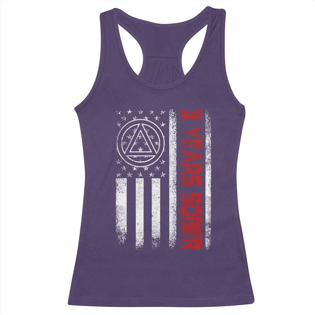 3 Years Sober Racerback Tank Top 3 Years Sobriety Anniversary Vintage American Flag TS11 Purple Print Your Wear