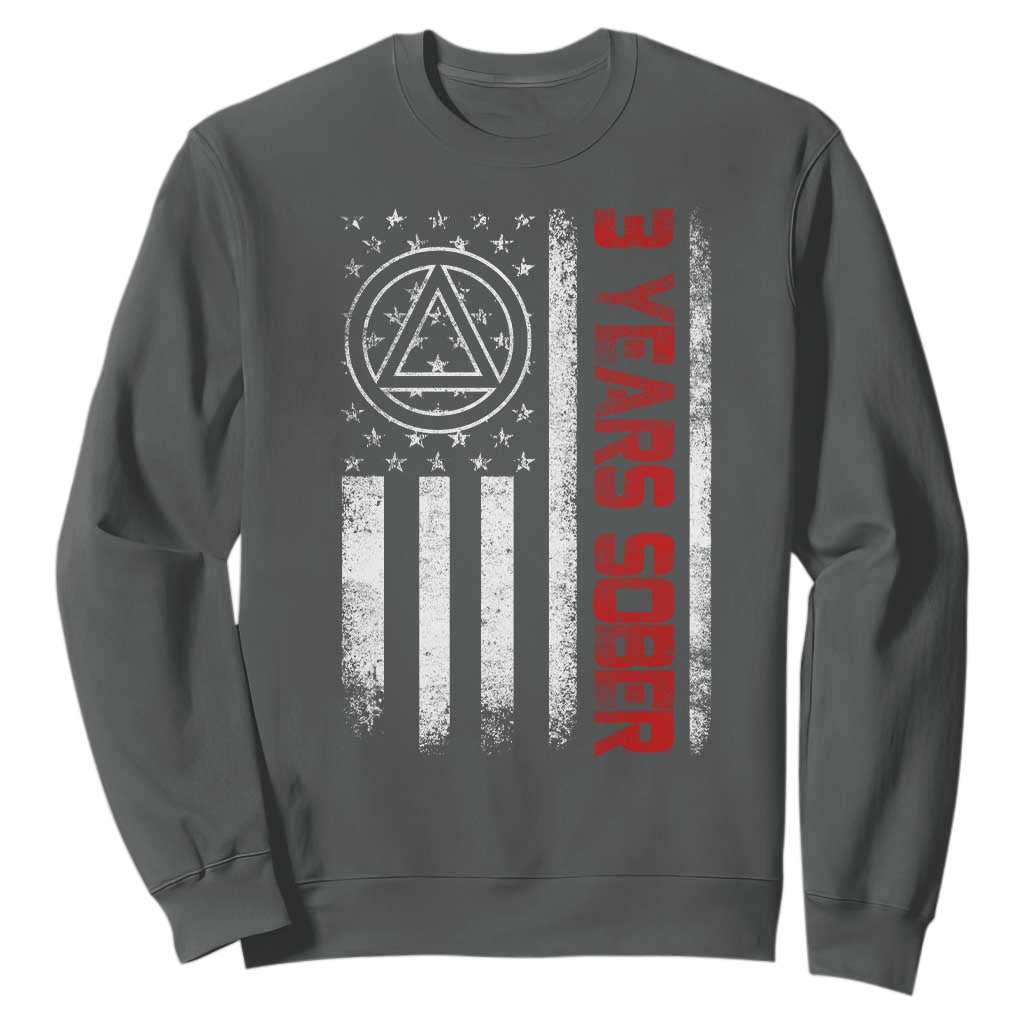 3 Years Sober Sweatshirt 3 Years Sobriety Anniversary Vintage American Flag TS11 Dark Heather Print Your Wear