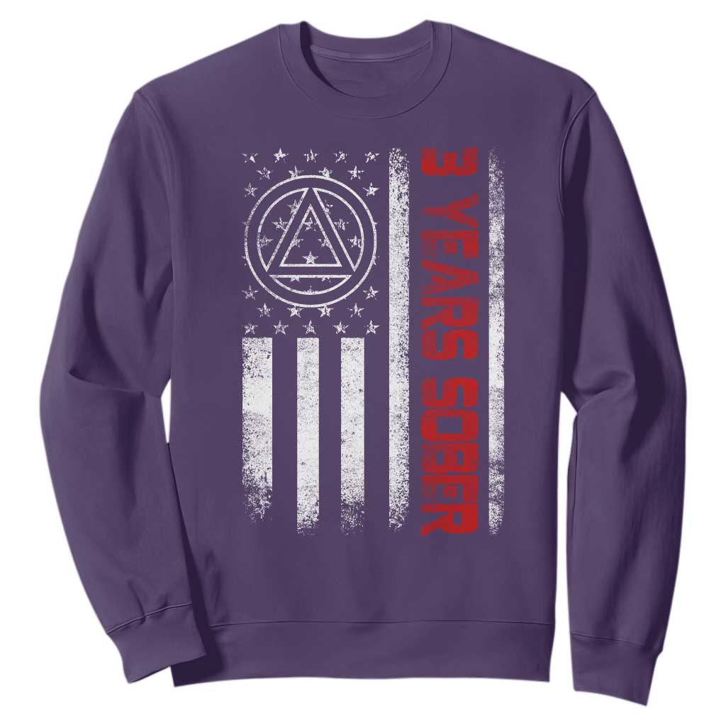 3 Years Sober Sweatshirt 3 Years Sobriety Anniversary Vintage American Flag TS11 Purple Print Your Wear