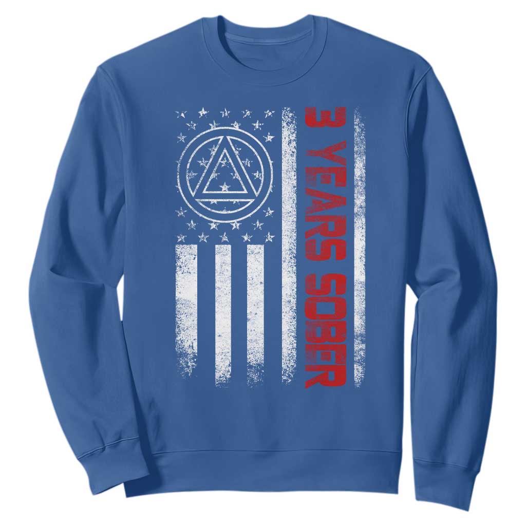 3 Years Sober Sweatshirt 3 Years Sobriety Anniversary Vintage American Flag TS11 Royal Blue Print Your Wear