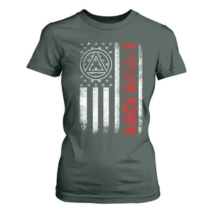 3 Years Sober T Shirt For Women 3 Years Sobriety Anniversary Vintage American Flag TS11 Dark Forest Green Print Your Wear