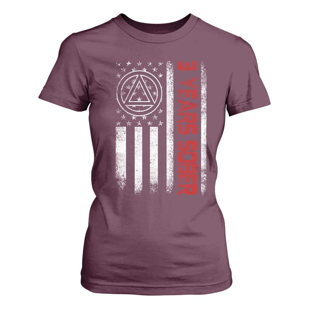 3 Years Sober T Shirt For Women 3 Years Sobriety Anniversary Vintage American Flag TS11 Maroon Print Your Wear
