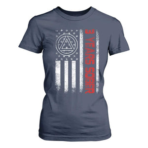 3 Years Sober T Shirt For Women 3 Years Sobriety Anniversary Vintage American Flag TS11 Navy Print Your Wear