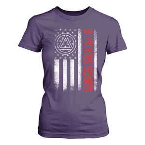 3 Years Sober T Shirt For Women 3 Years Sobriety Anniversary Vintage American Flag TS11 Purple Print Your Wear
