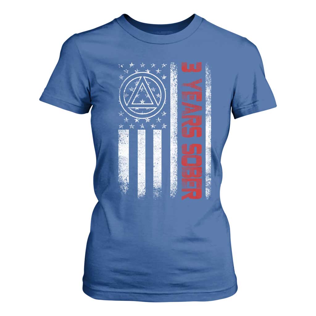 3 Years Sober T Shirt For Women 3 Years Sobriety Anniversary Vintage American Flag TS11 Royal Blue Print Your Wear