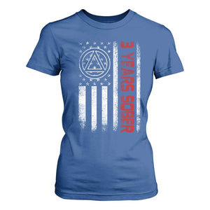 3 Years Sober T Shirt For Women 3 Years Sobriety Anniversary Vintage American Flag TS11 Royal Blue Print Your Wear