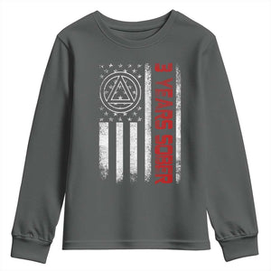 3 Years Sober Youth Sweatshirt 3 Years Sobriety Anniversary Vintage American Flag TS11 Dark Heather Print Your Wear