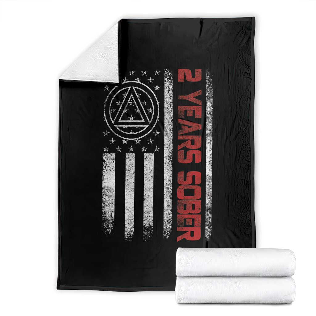 2 Years Sober Throw Blanket 2 Years Sobriety Anniversary Vintage American Flag TS11 Black Print Your Wear