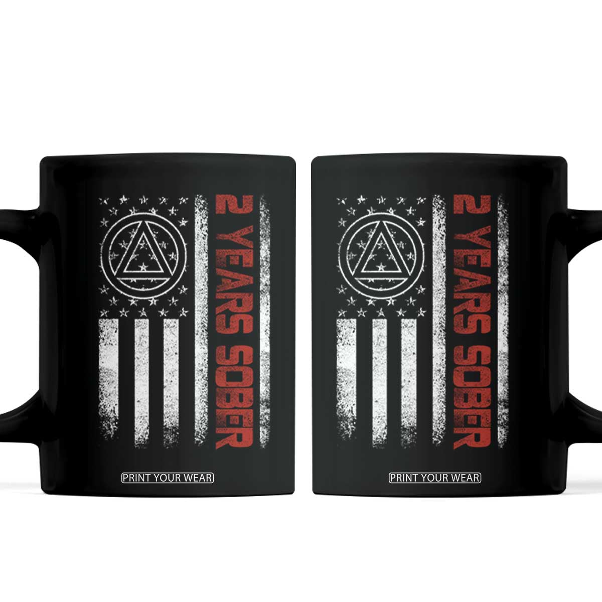 2 Years Sober Coffee Mug 2 Years Sobriety Anniversary Vintage American Flag TS11 Black Print Your Wear