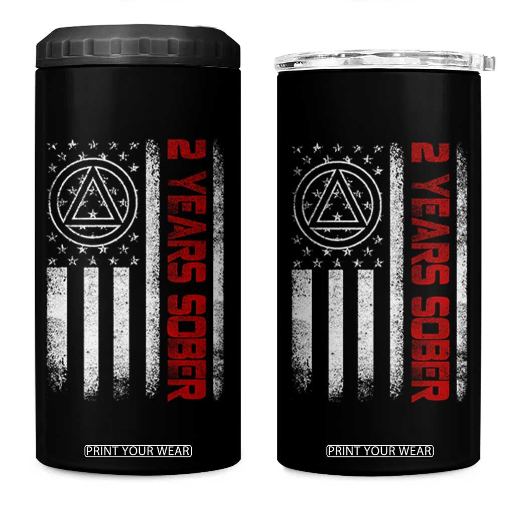 2 Years Sober 4 in 1 Can Cooler Tumbler 2 Years Sobriety Anniversary Vintage American Flag TS11 One Size: 16 oz Black Print Your Wear