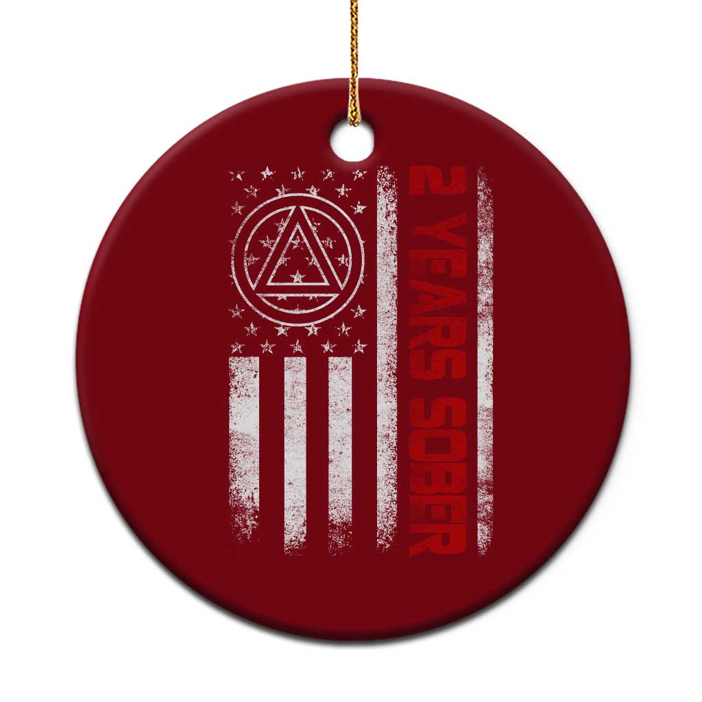 2 Years Sober Ceramic Ornament 2 Years Sobriety Anniversary Vintage American Flag TS11 1pc Red Print Your Wear