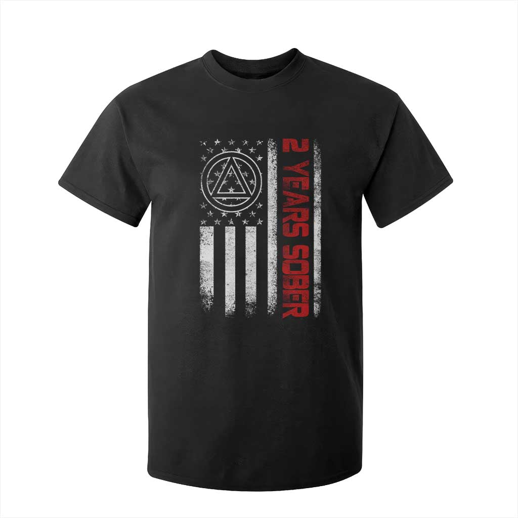 2 Years Sober T Shirt For Kid 2 Years Sobriety Anniversary Vintage American Flag TS11 Black Print Your Wear