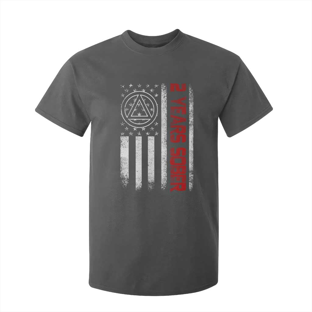 2 Years Sober T Shirt For Kid 2 Years Sobriety Anniversary Vintage American Flag TS11 Dark Heather Print Your Wear