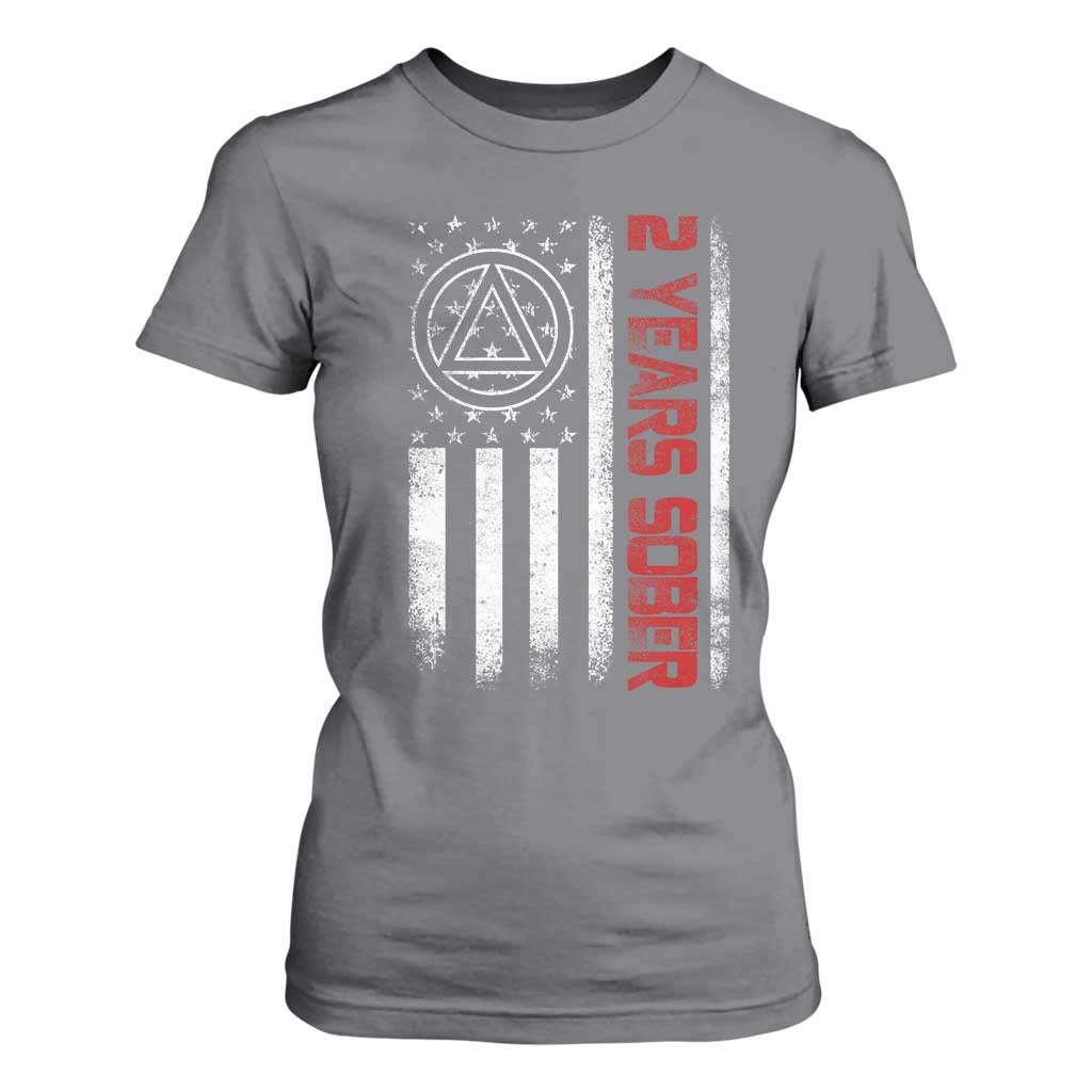 2 Years Sober T Shirt For Women 2 Years Sobriety Anniversary Vintage American Flag TS11 Charcoal Print Your Wear