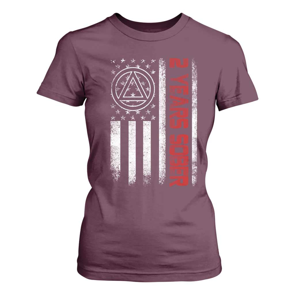 2 Years Sober T Shirt For Women 2 Years Sobriety Anniversary Vintage American Flag TS11 Maroon Print Your Wear