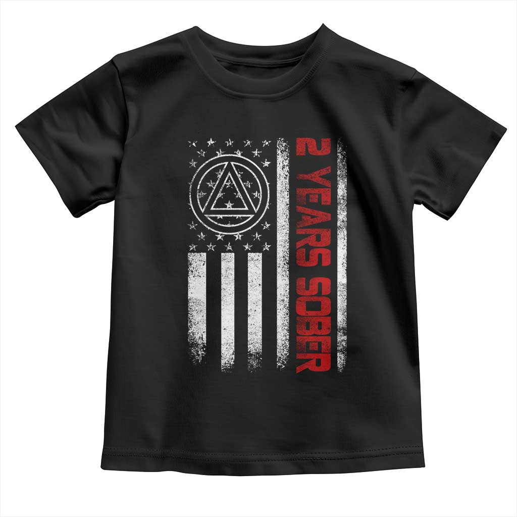 2 Years Sober Toddler T Shirt 2 Years Sobriety Anniversary Vintage American Flag TS11 Black Print Your Wear