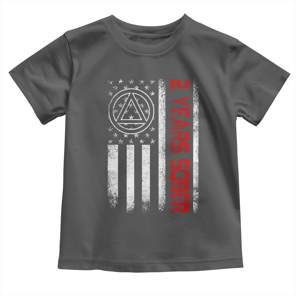 2 Years Sober Toddler T Shirt 2 Years Sobriety Anniversary Vintage American Flag TS11 Dark Heather Print Your Wear