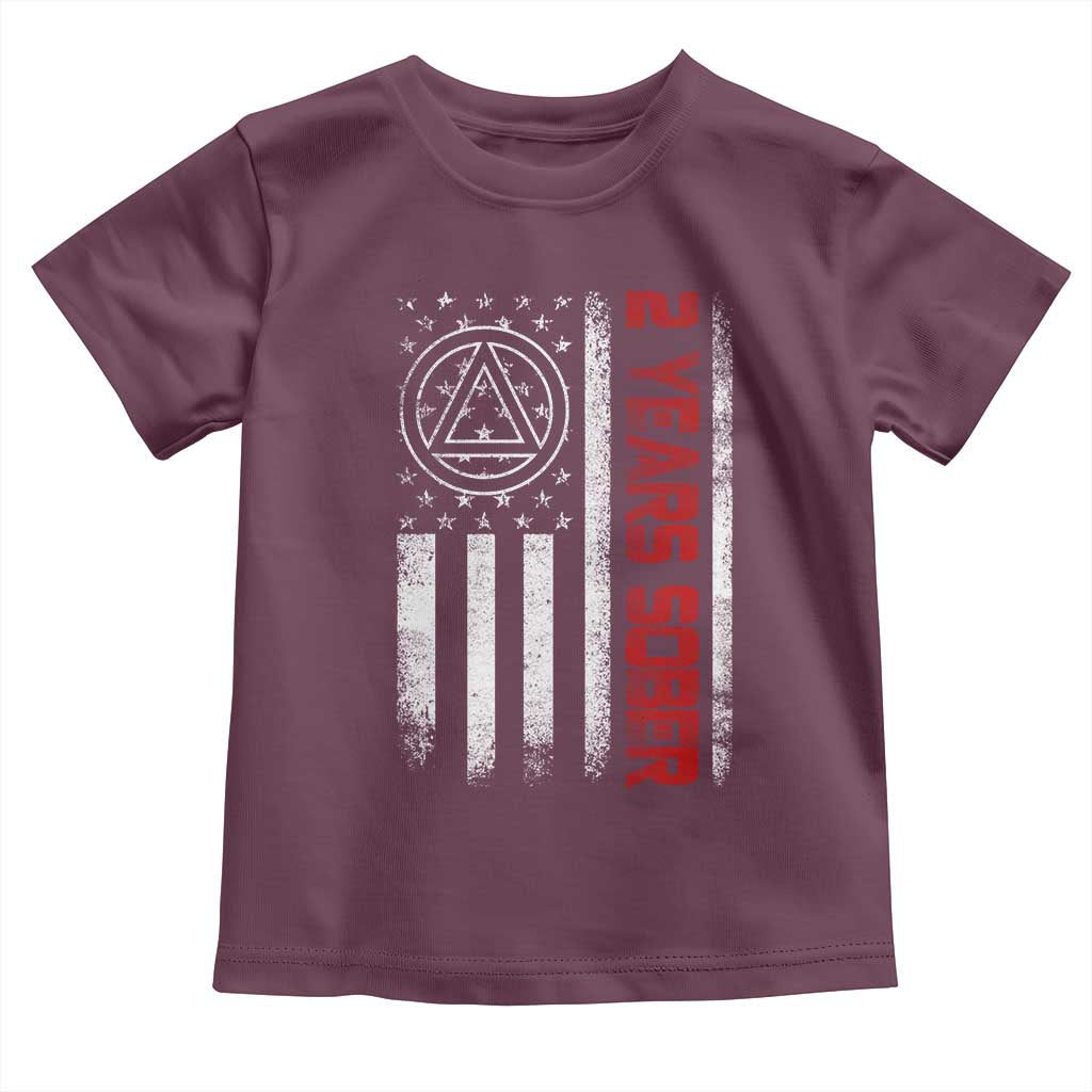 2 Years Sober Toddler T Shirt 2 Years Sobriety Anniversary Vintage American Flag TS11 Maroon Print Your Wear
