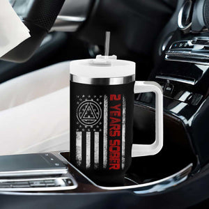 2 Years Sober Tumbler With Handle 2 Years Sobriety Anniversary Vintage American Flag TS11 Print Your Wear