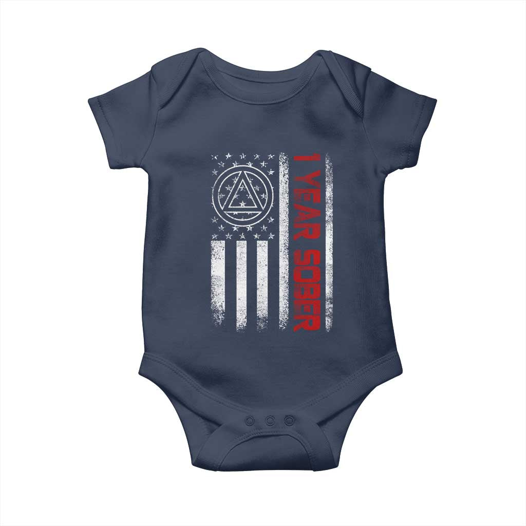 1 Year Sober Baby Onesie 1 Year Sobriety Anniversary Vintage American Flag TS11 Navy Print Your Wear