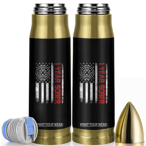 1 Year Sober Bullet Tumbler 1 Year Sobriety Anniversary Vintage American Flag TS11 Black Print Your Wear