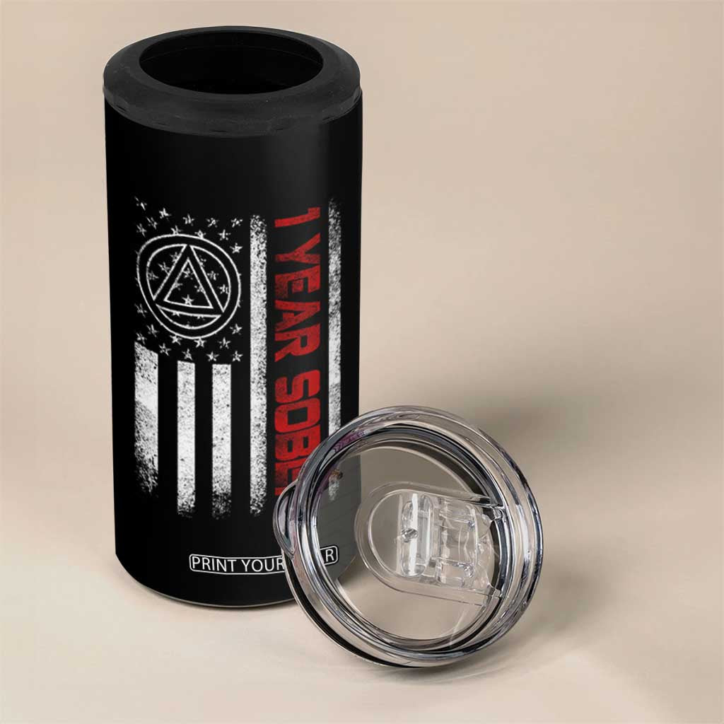 1 Year Sober 4 in 1 Can Cooler Tumbler 1 Year Sobriety Anniversary Vintage American Flag TS11 Print Your Wear