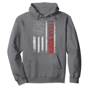 1 Year Sober Hoodie 1 Year Sobriety Anniversary Vintage American Flag TS11 Charcoal Print Your Wear